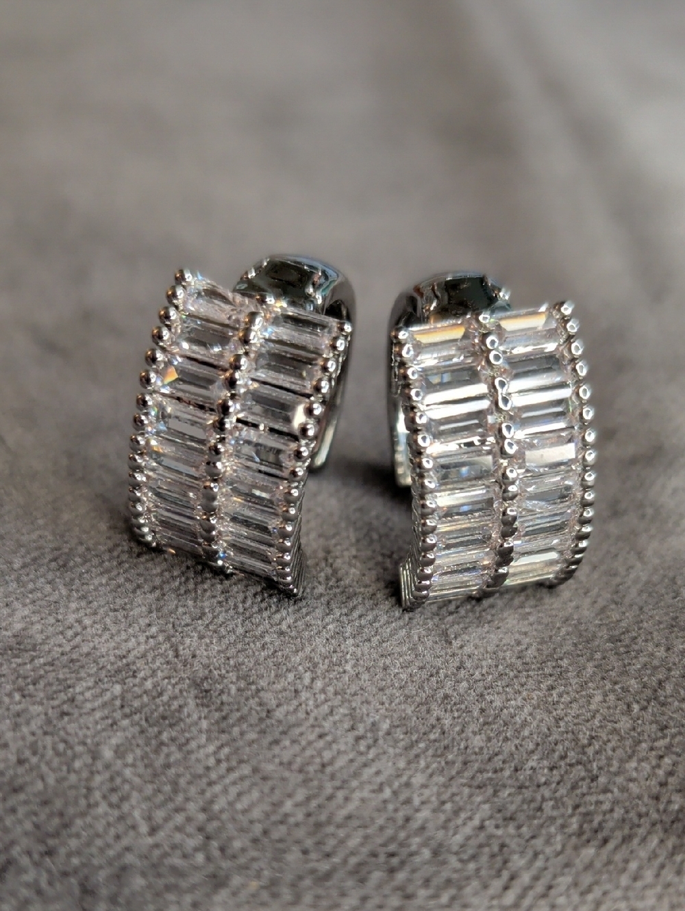 White Gold Fill - Chunky CZ Baguette Hoop Earrings